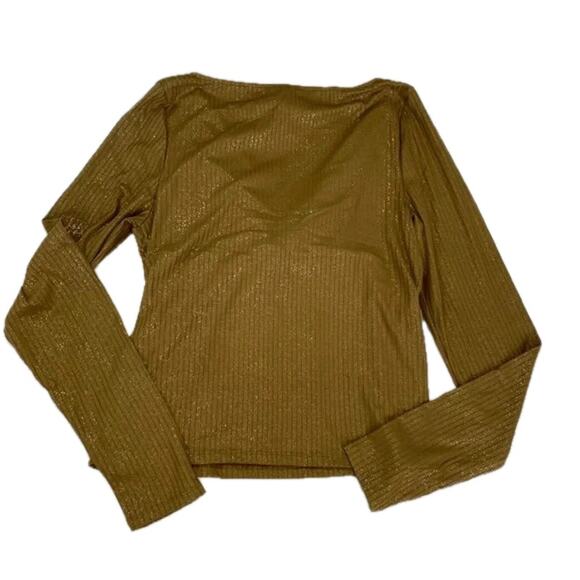 ANTHROPOLOGIE Green/Gold Twist-Front Shimmer Top Size Small NWT - Picture 9 of 16